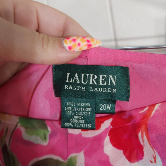 Ralph Lauren Womens Midi Skirt Vtg Silk Pink Floral Peasant Y2K 90s Fairy Sz 20W - Picture 7 of 12